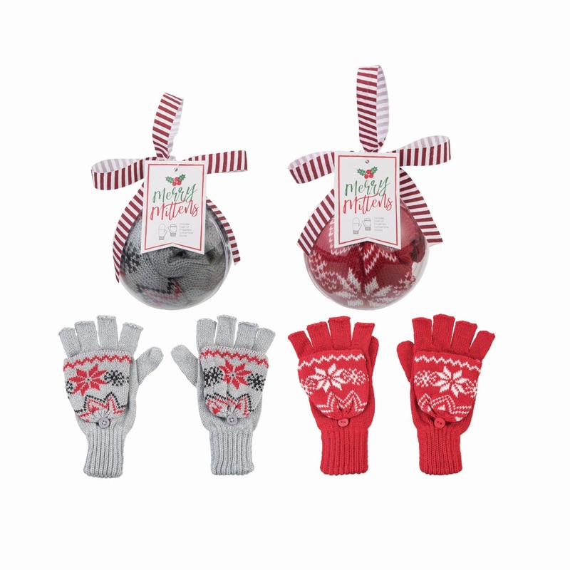 Transpac Fabric Christmas Mittens In Ball Ornament, Set Of 2, Assortment