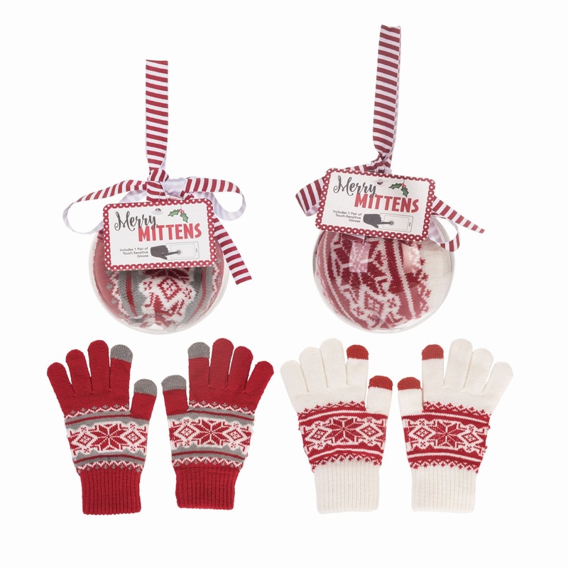 Transpac Fabric Mittens In Ball Ornament, Set Of 2, Assortment