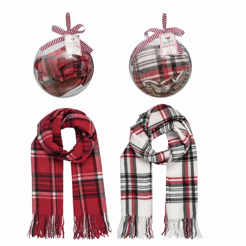 Transpac Fabric Plaid Scarf In Acrylic Ornament, Set Of 2, Assortment