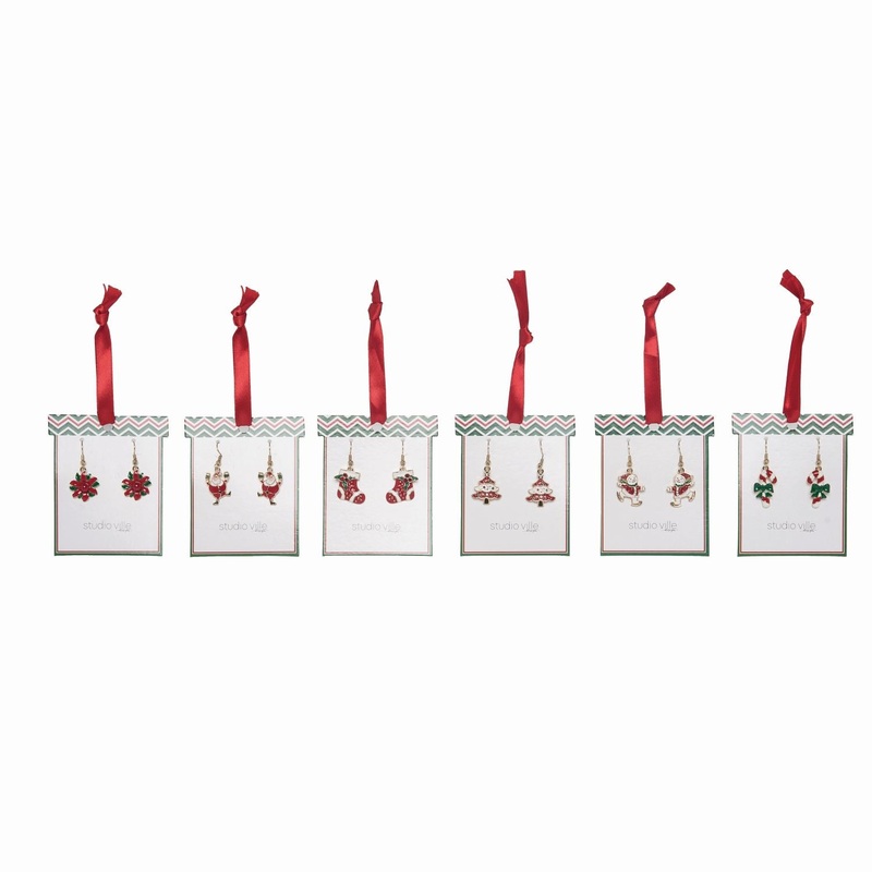 Transpac Festive Christmas Earrings With Display, Set Of 36