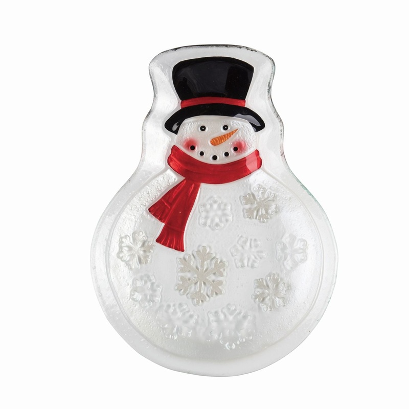 Transpac Fused Glass Classic Snowman Plate