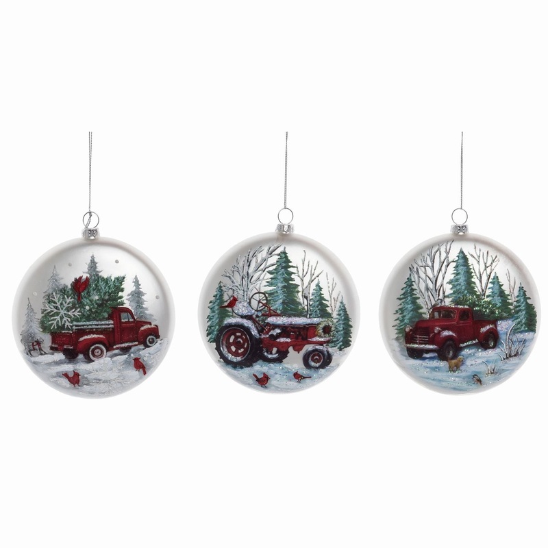 Transpac Glass Farm Truck Ornament, Set Of 3, Assortment