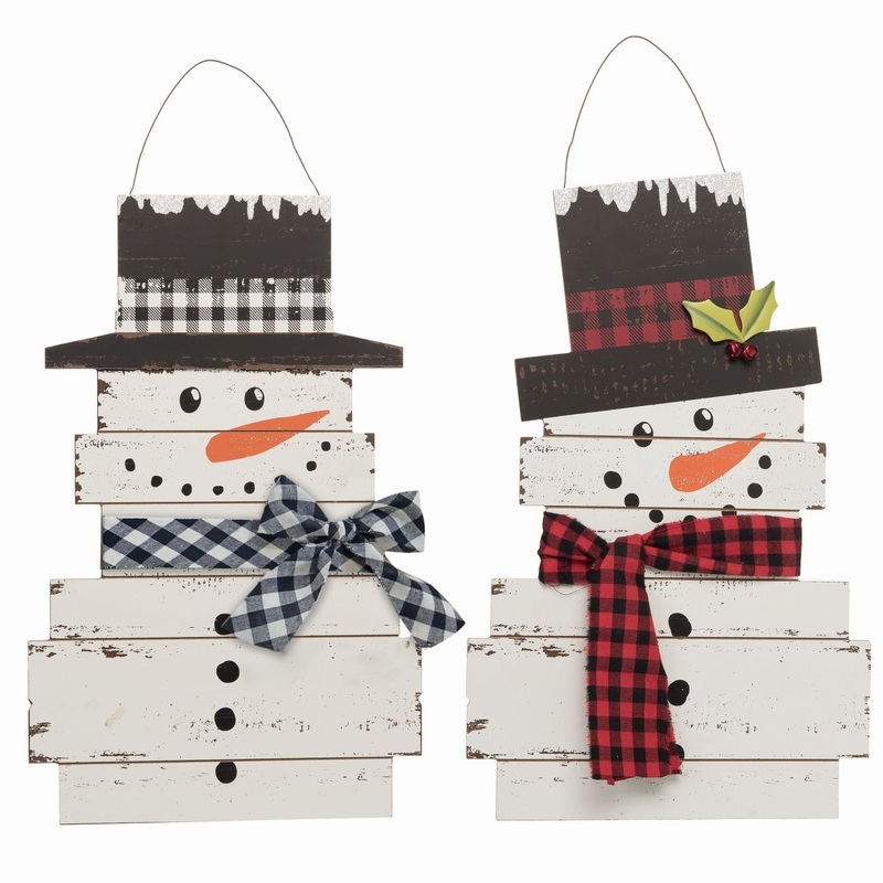 Transpac MDF Rustic Slat Snowman, Set Of 2, Assortment