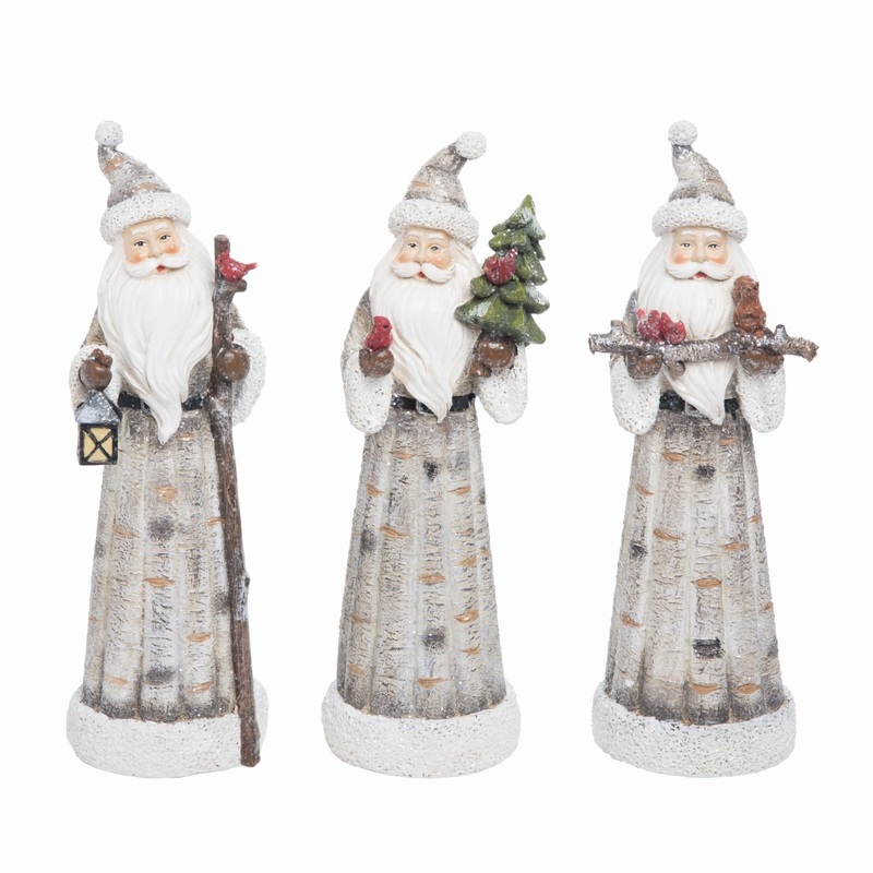 Transpac Resin Birch Santa Figurine, Set Of 3, Assortment