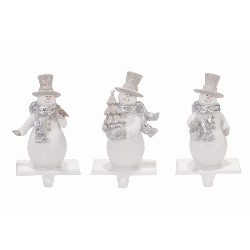 Transpac Resin Snowman Stocking Holder, Set Of 3, Assortment