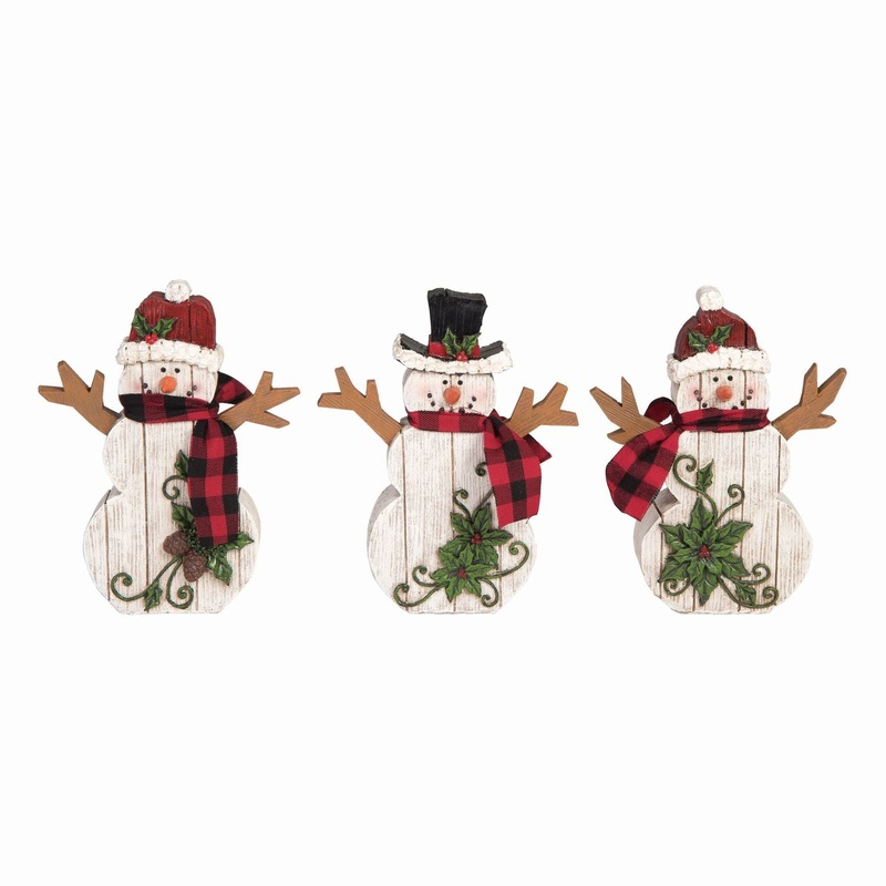 Transpac Resin Woodgrain Snowman Figurine, Set Of 3, Assortment