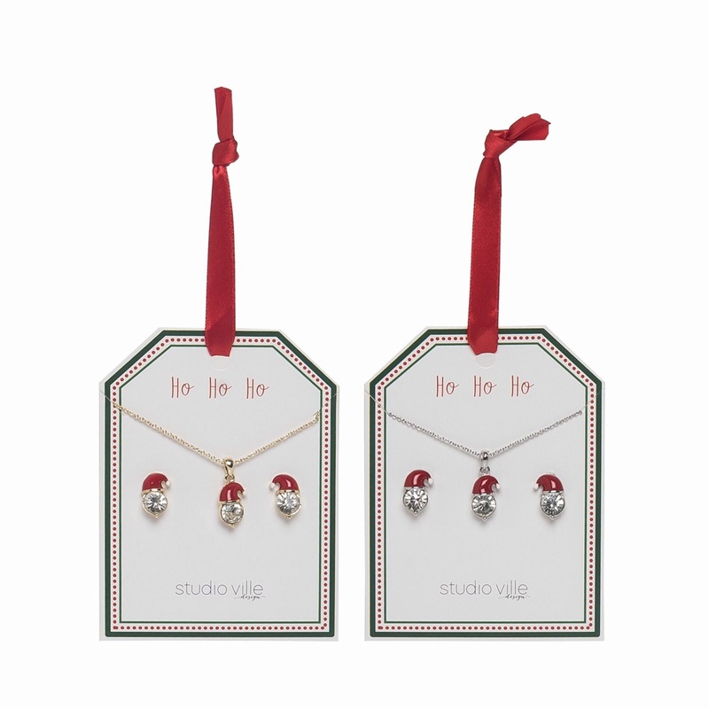 Transpac Santa Crystal Necklace & Earrings With Display, Set Of 24