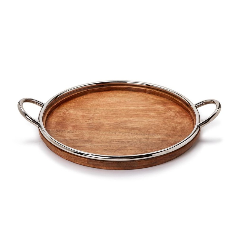 Two’s Company Bedford Grand Decorative Round Serving Tray – Mango Wood/Steel