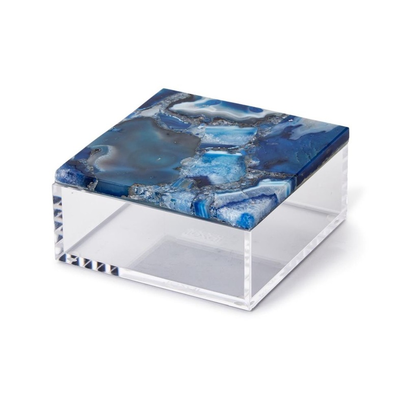 Two’s Company Blue Agate 6 Square Box – Genuine Blue Agate/Resin/Acrylic