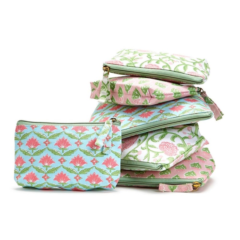 Two’s Company Floral BlockPrint Set of 2 Multipurpose Pouches Assorted 3 Patterns