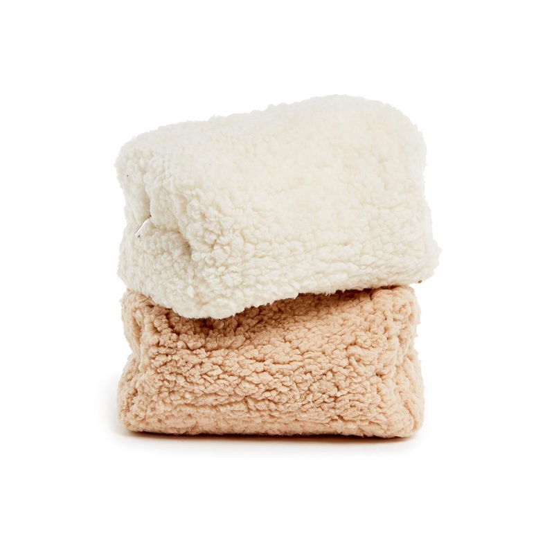 Two’s Company Fluffy Friend Sherpa Multi Purpose Pouch w/ Fabric Lining & Zip Top Closure Assorted 2 Colors