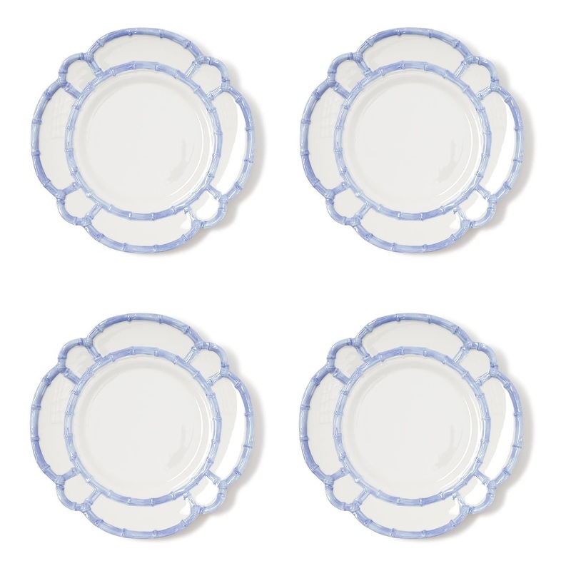Two’s Company French Blue Bamboo Touch Set of 4 Dinner Plates with Bamboo Rim – Melamine