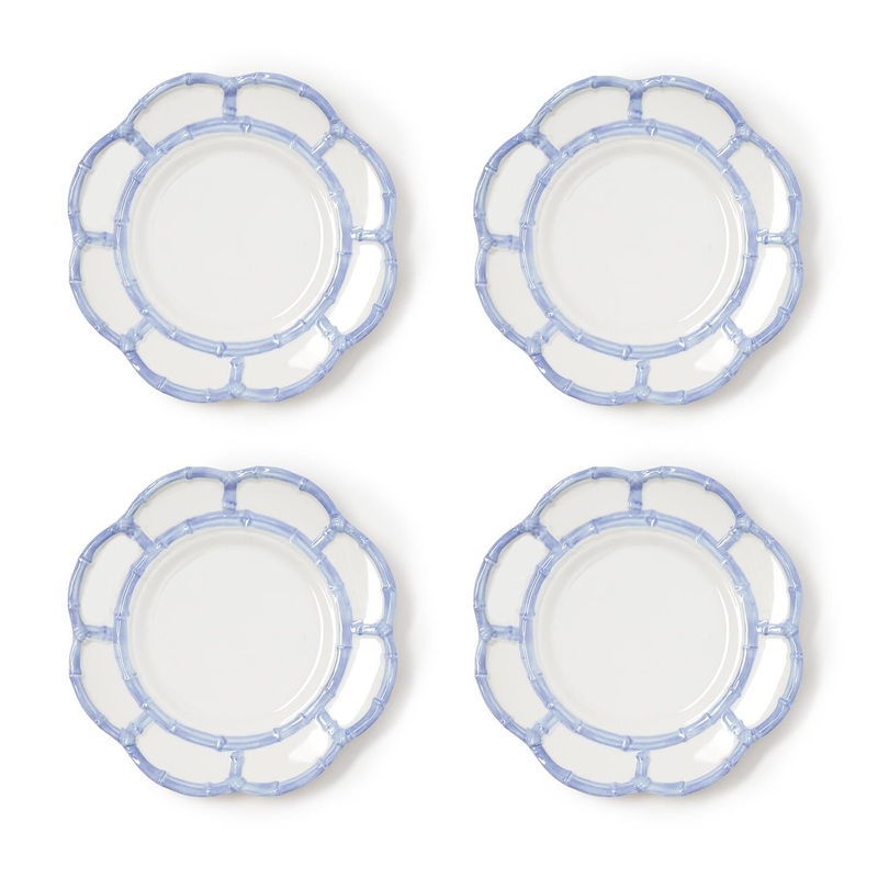 Two’s Company French Blue Bamboo Touch Set of 4 Salad / Dessert Plates with Bamboo Rim – Melamine