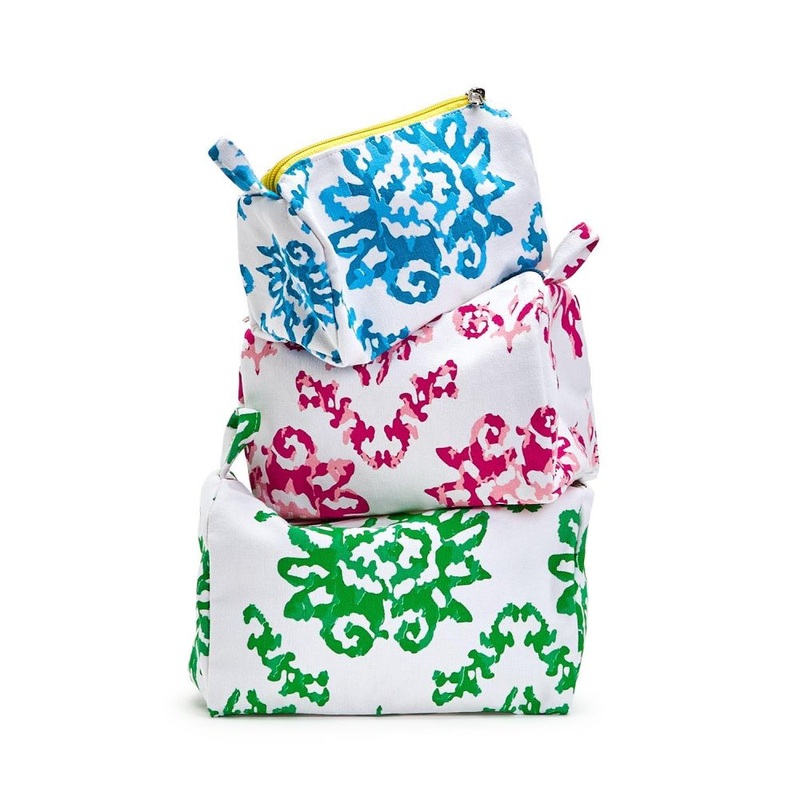 Two’s Company Island Time Cosmetic and Accessory Bags with Pop Color Zipper Assorted 3 Sizes