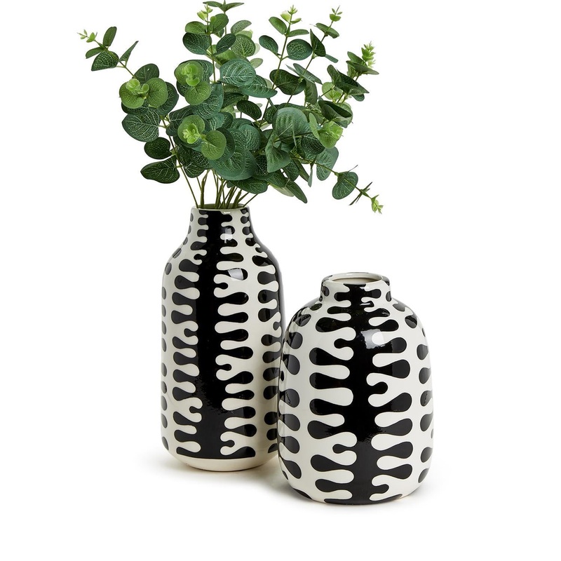 Two’s Company Jigsaw Set Of 2 Black and White Vase – Ceramic