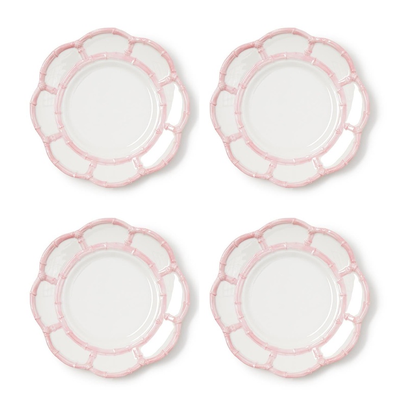 Two’s Company Pink Bamboo Touch Set of 4 Salad / Dessert Plates with Bamboo Rim – Melamine