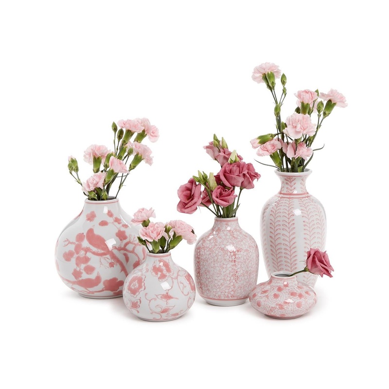 Two’s Company Pink Chinoiserie Set Of 5 Hand-Painted Vase (Color May Vary)