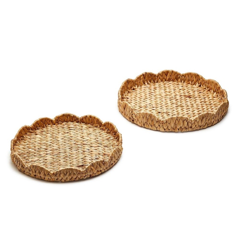 Two’s Company Set of 2 Scalloped Edge Round Tray In 2 Sizes