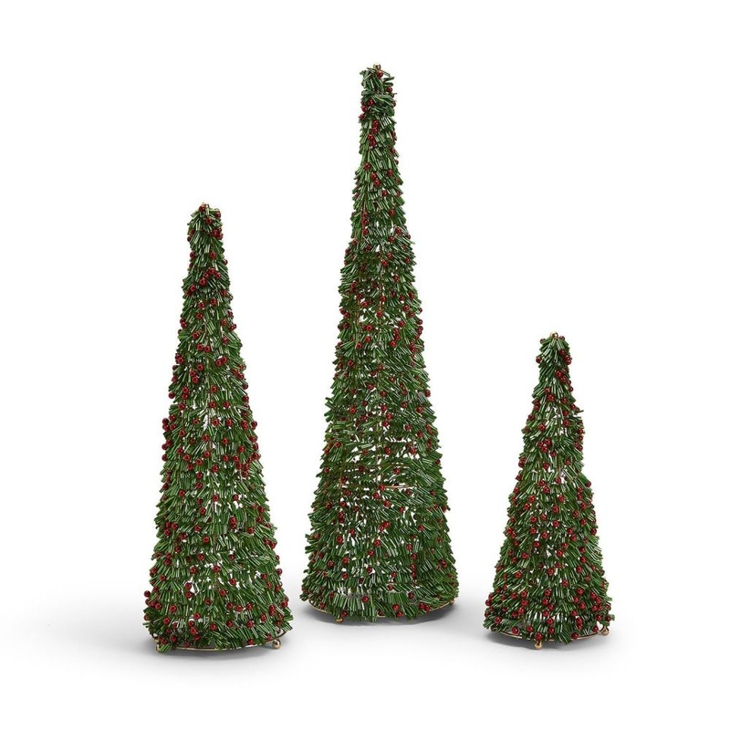 Two’s Company Set of 3 Holly Berry Hand Beaded Tree