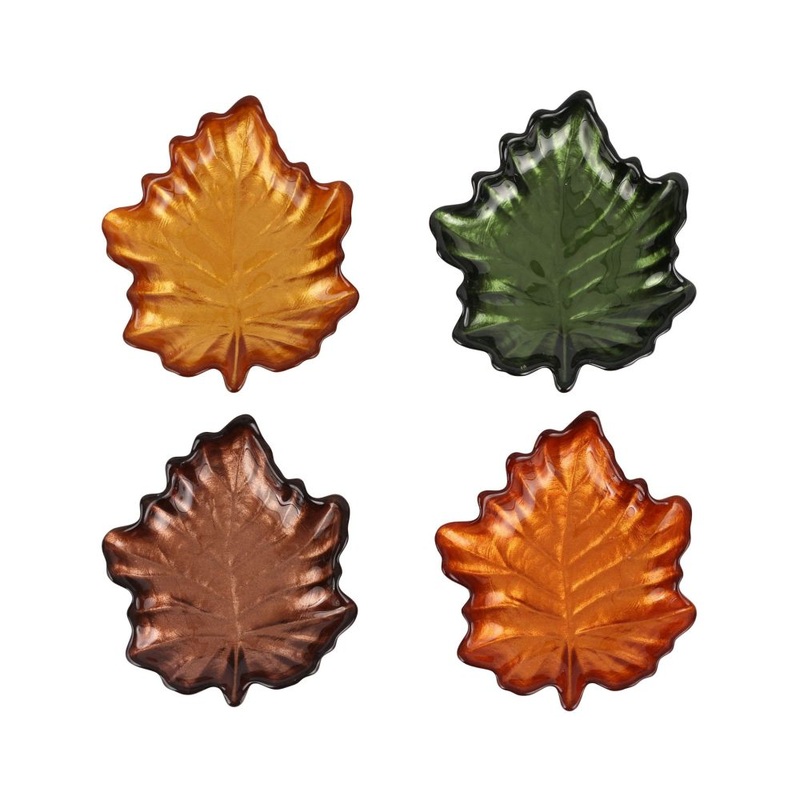 Vietri Autunno Glass Figural Leaf Canape Plates Set of 4 – 6 Appetizer Dish Handmade Dinnerware