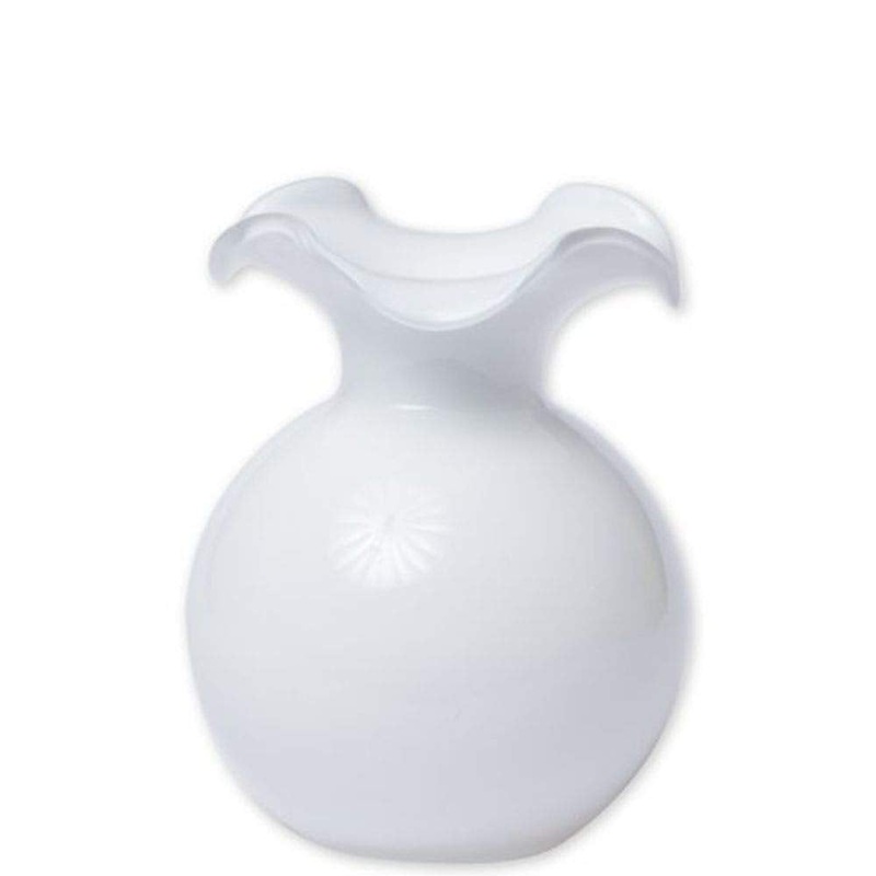Vietri Hibiscus Glass White Small Fluted Vase, 6.25D, 7H, 28 oz
