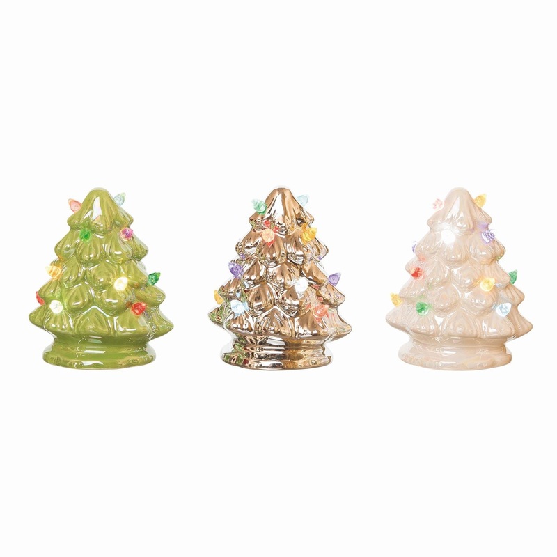 Transpac Ceramic Light Up Tree Decor, Set Of 3, Assortment