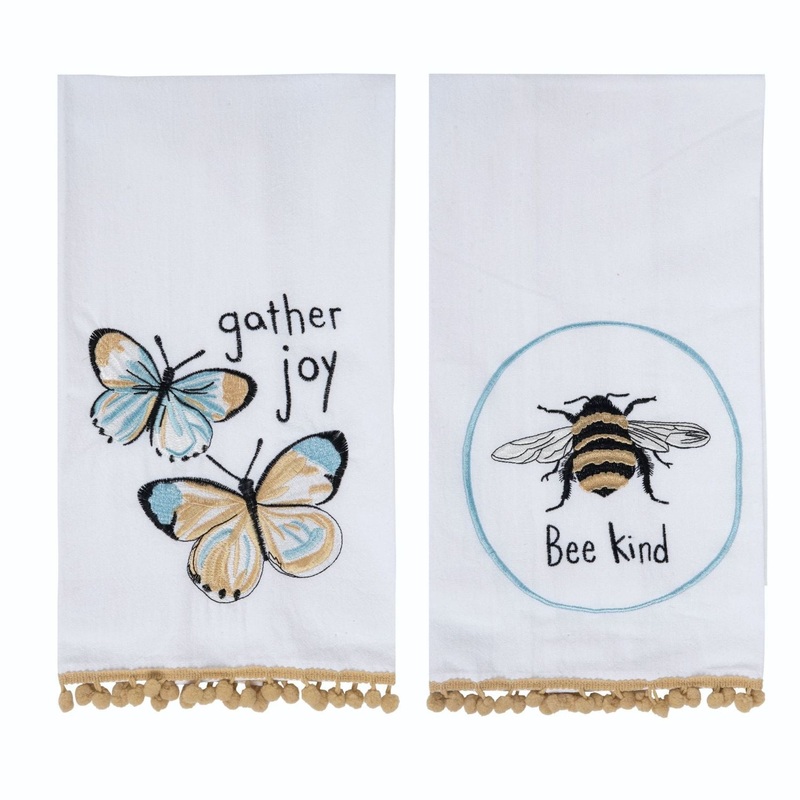 Transpac Cotton Embroidery Watercolor Fauna Tea Towel, Set Of 2, Assortment