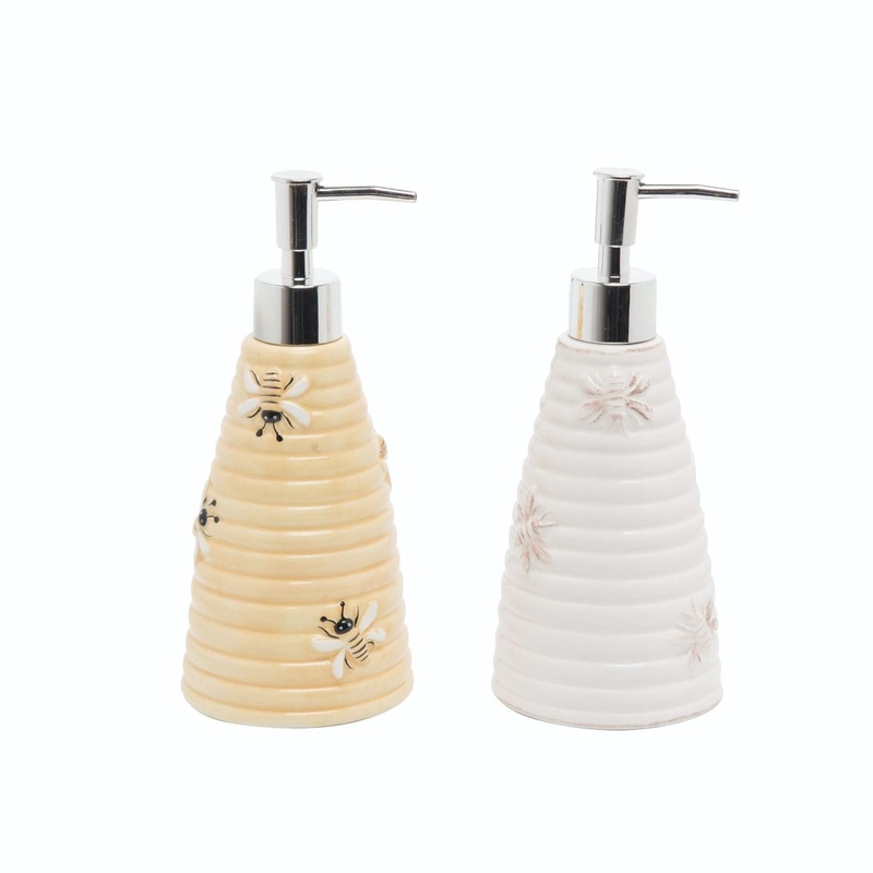 Transpac Dolomite Beehive Soap Dispenser, Set Of 2, Assortment