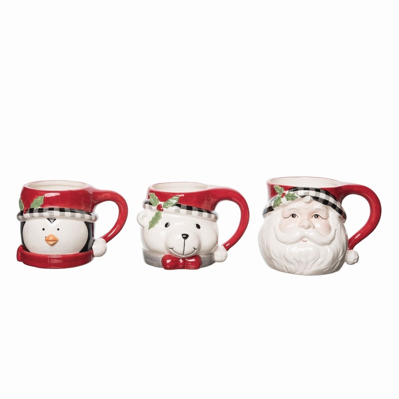 Transpac Dolomite Buffalo Check Character Mug, Set Of 3, Assortment