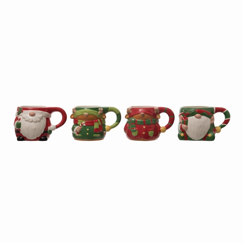 Transpac Dolomite Christmas Gnome Character Mug, Set Of 4, Assortment