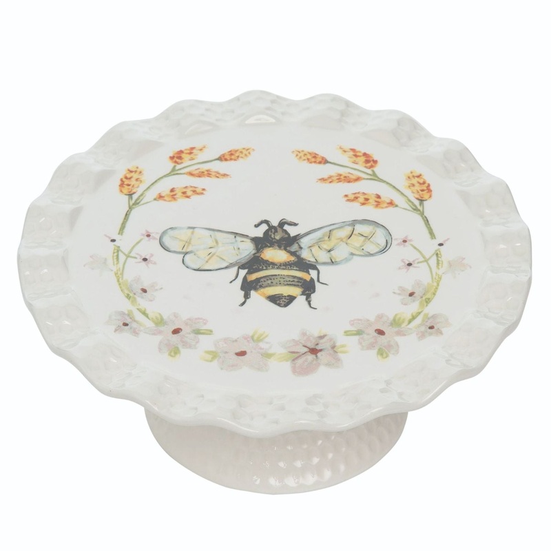 Transpac Dolomite Honey Bee Tea Co. Cake Stand