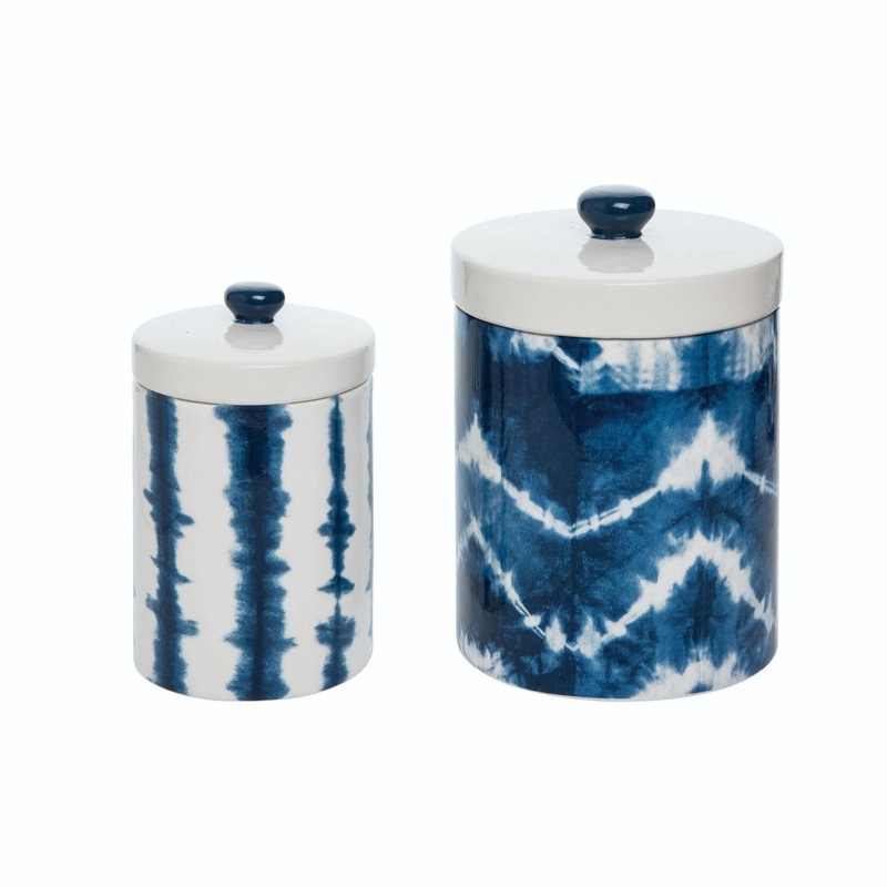 Transpac Dolomite Shibori Canisters, Set Of 2