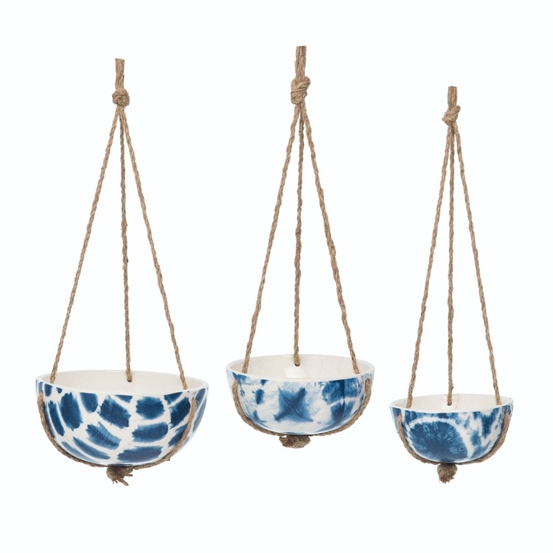 Transpac Dolomite Shibori Hanging Bowl Planters, Set Of 3