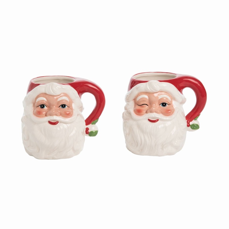 Transpac Dolomite Vintage Santa Shaped Mug, Set Of 2, Assortment