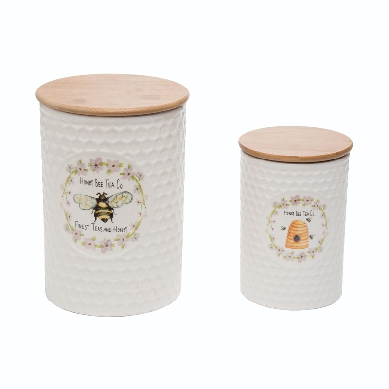 Transpac Dolomite Watercolor Fauna Canisters, Set Of 2