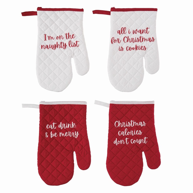Transpac Fabric Quilted Christmas Oven Mitt, Set Of 4, Assortment