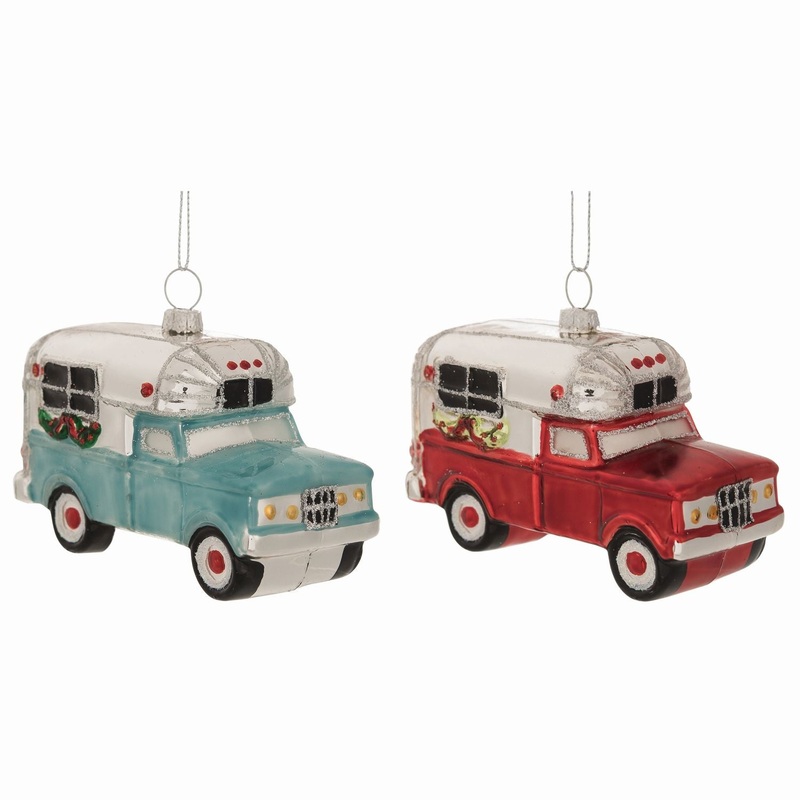 Transpac Glass Camper Christmas Ornament, Set Of 2, Assortment