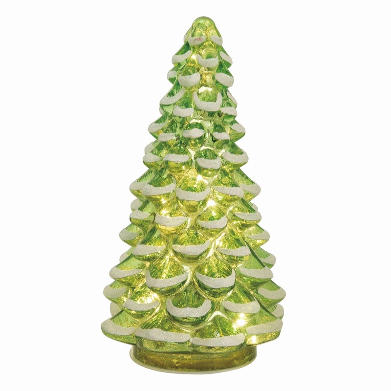 Transpac Glass Light Up Snowy Green Tree