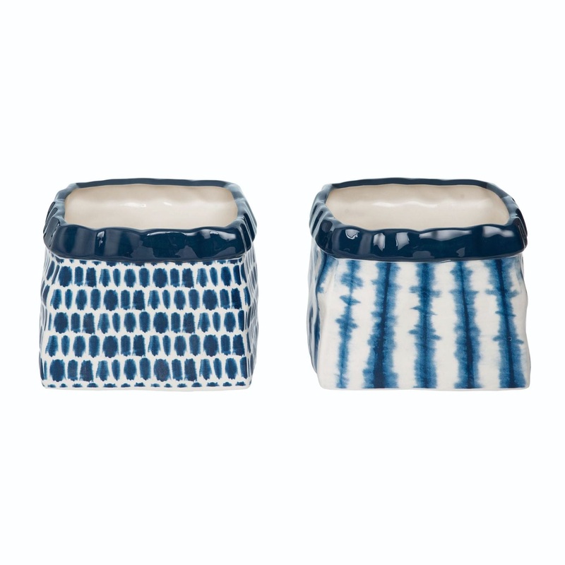 Transpac Large Dolomite Shibori Paper Bag Planter, Set Of 2, Assortment