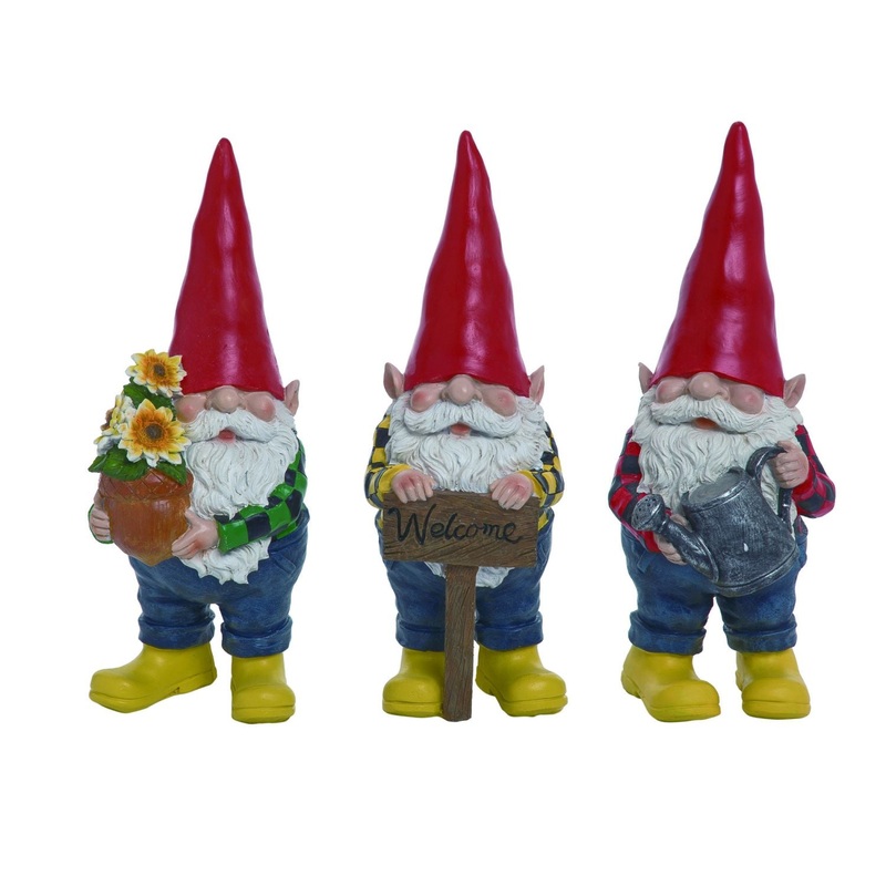 Transpac Large Resin Garden Gnome Figurine, Set Of 3, Assortment