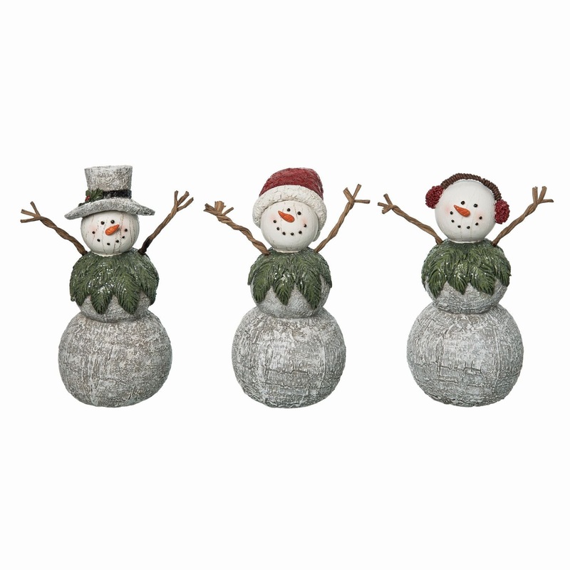 Transpac Large Resin Woodsy Snowman Figurine, Set Of 3, Assortment