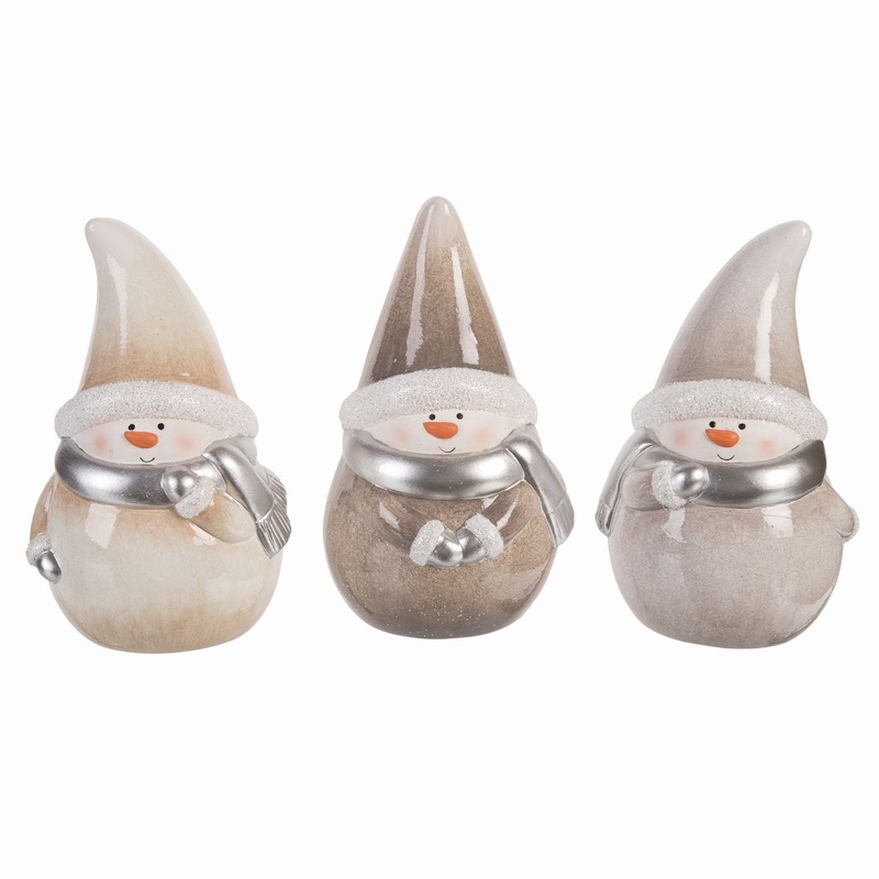 Transpac Large Terra Cotta Pointy Hat Snowman, Set Of 3, Assortment
