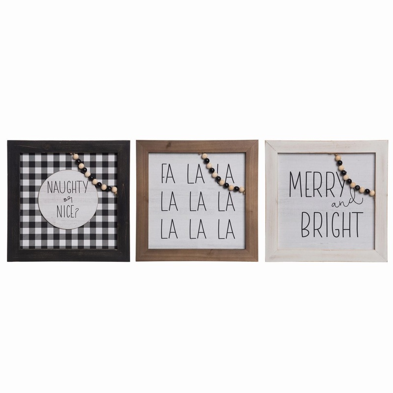 Transpac MDF Beaded Buffalo Check Sign, Set Of 3, Assortment