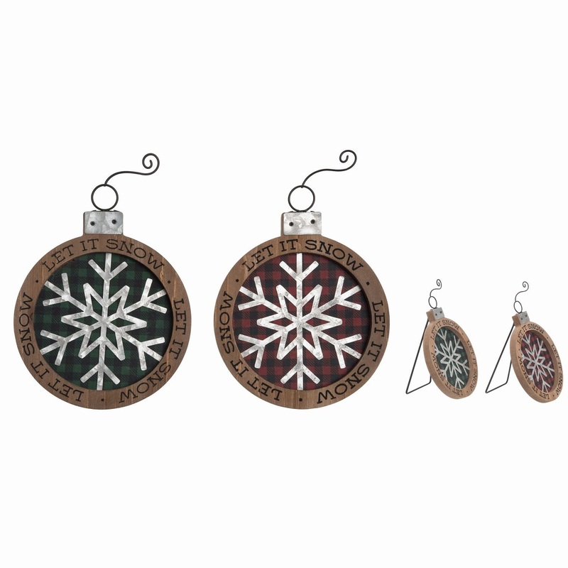 Transpac MDF Buffalo Check Ornament Decor, Set Of 2, Assortment