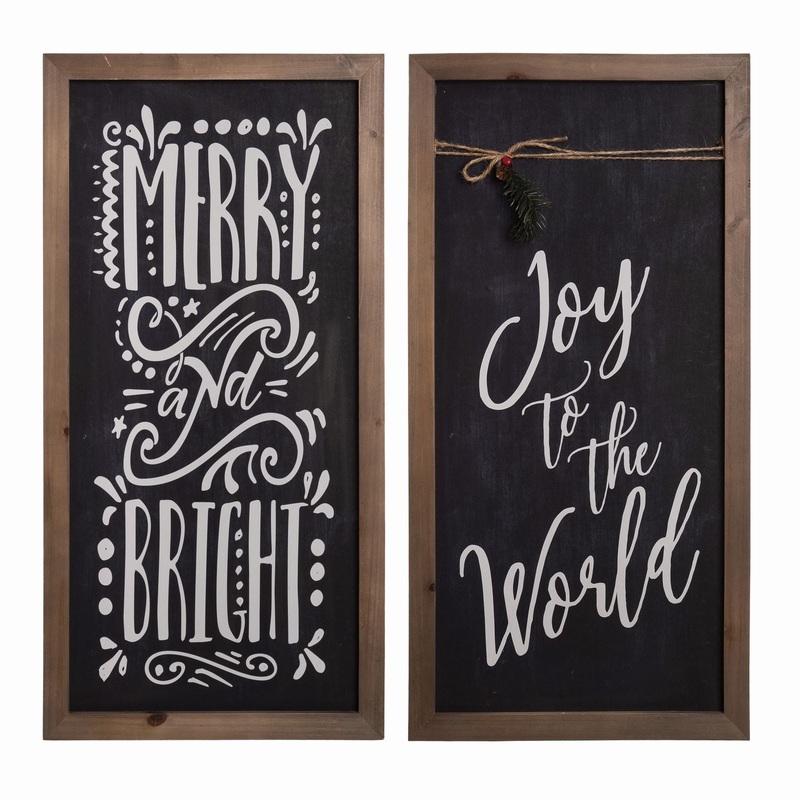 Transpac MDF Greenery Christmas Sign, Set Of 2, Assortment