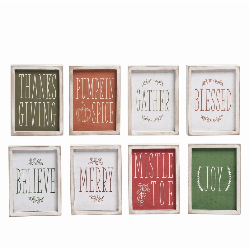 Transpac MDF Reversible Block Decor, Set Of 4, Assortment