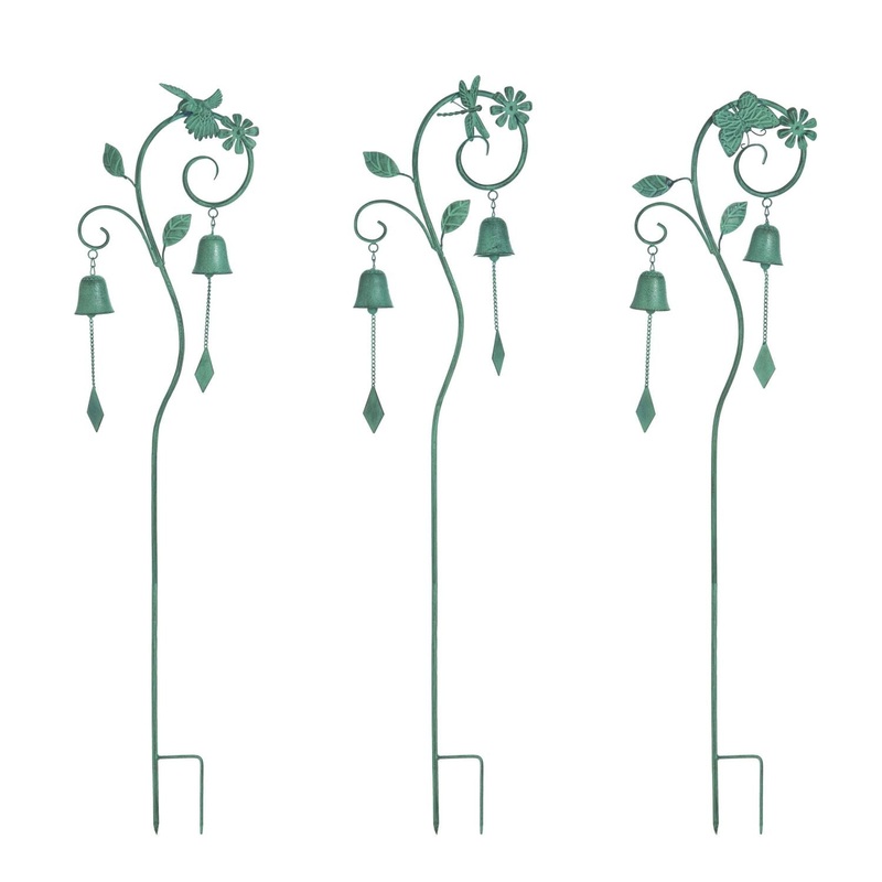 Transpac Metal Bell Wind Chime Yard Stake, Set Of 3, Assortment