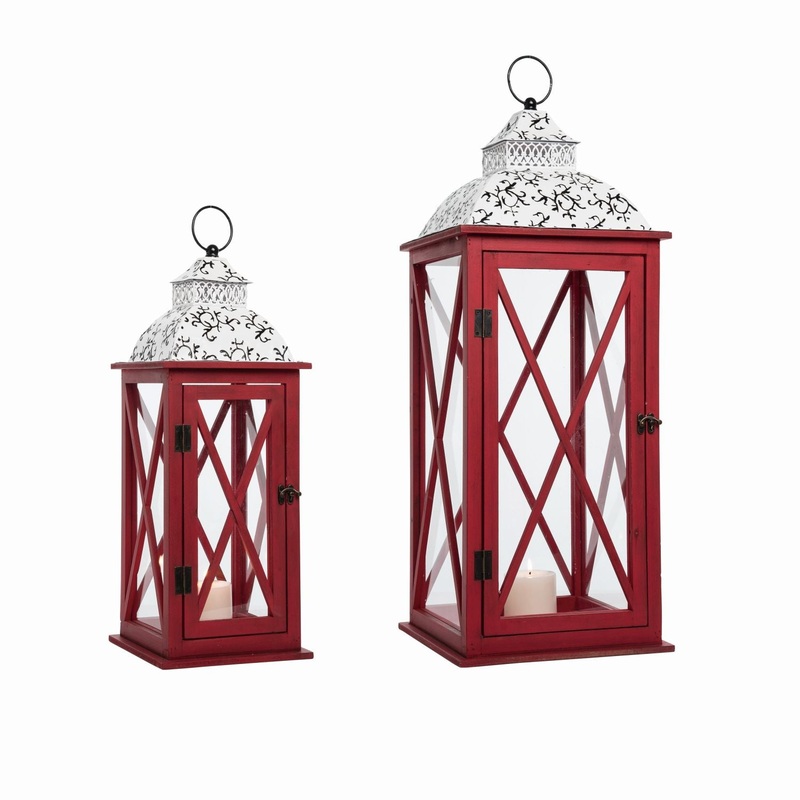 Transpac Metal Christmas Enamel Lantern, Set Of 2