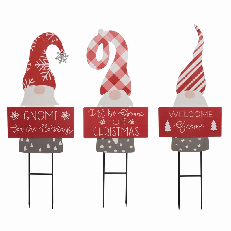 Transpac Metal Christmas Gnome Yard Stake, Set Of 3, Assortment