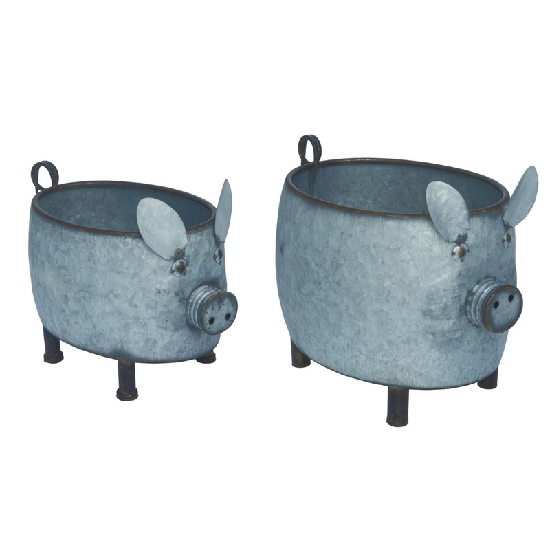 Transpac Metal Country Pig Planters, Set Of 2